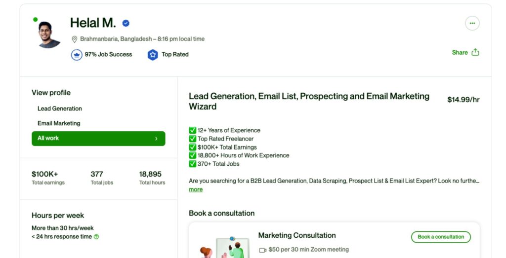 Helal Miah Upwork Top Rated Upwork Profile